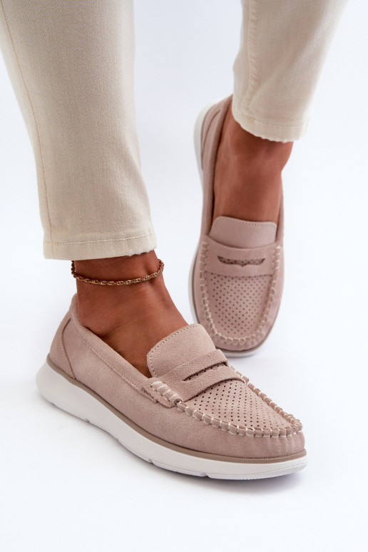 Mocassini in suede su piattaforma Sergio Leone SP012 beige