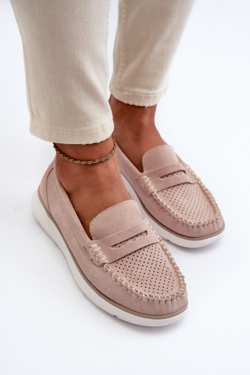 Mocassini in suede su piattaforma Sergio Leone SP012 beige