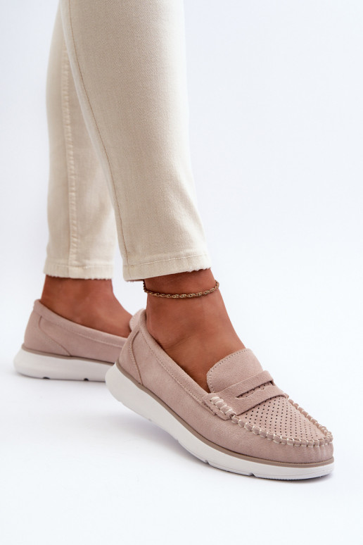 Mocassini in suede su piattaforma Sergio Leone SP012 beige