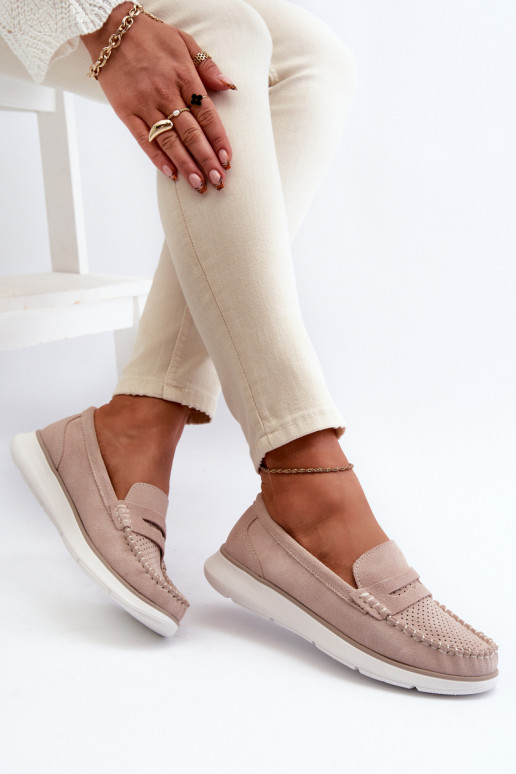 Mocassini in suede su piattaforma Sergio Leone SP012 beige