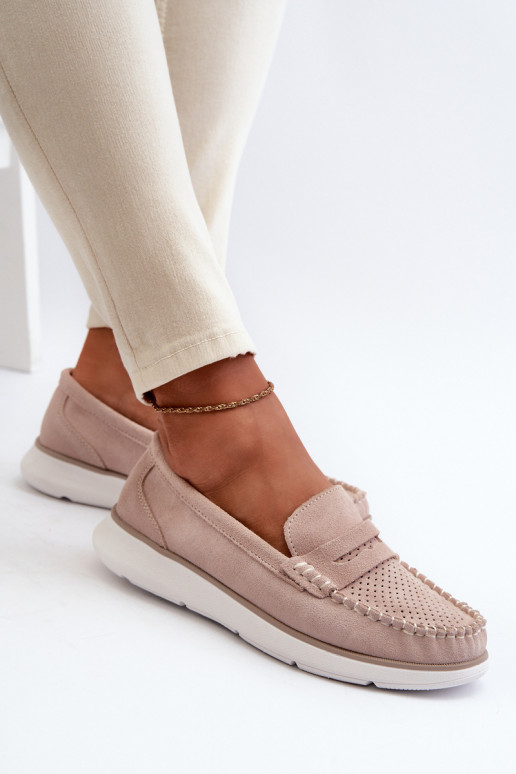 Mocassini in suede su piattaforma Sergio Leone SP012 beige