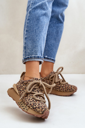 Sneakers in suede da donna con piattaforma e stampa leopardata Artiker 55C0135 marroni 2
