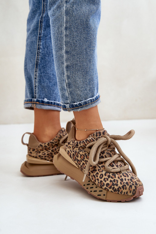 Sneakers in suede da donna con piattaforma e stampa leopardata Artiker 55C0135 marroni