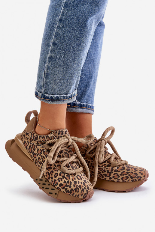 Sneakers in suede da donna con piattaforma e stampa leopardata Artiker 55C0135 marroni
