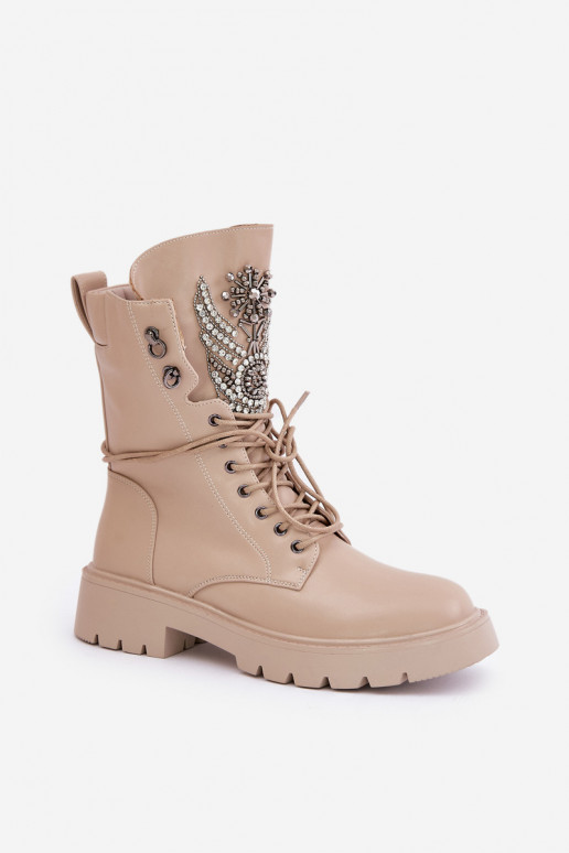 Stivaletti da lavoro isolati in ecopelle con decorazione D&A MR880-080 beige