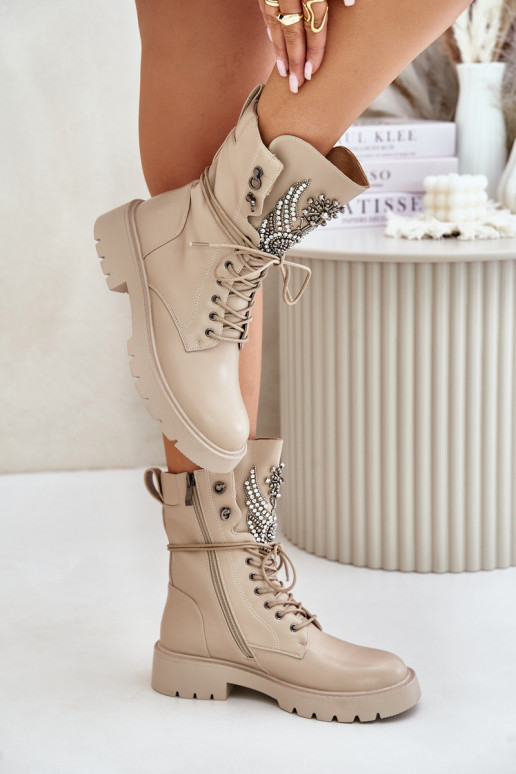 Stivaletti da lavoro isolati in ecopelle con decorazione D&A MR880-080 beige