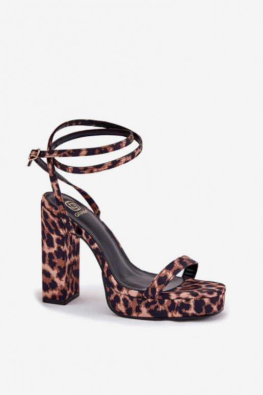 Sandali con tacco alto da donna con righe e stampa leopardata Fevenne