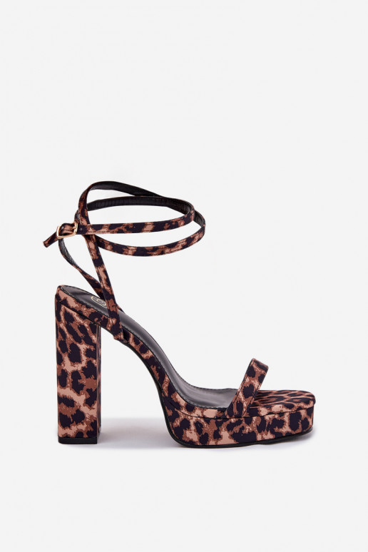 Sandali con tacco alto da donna con righe e stampa leopardata Fevenne