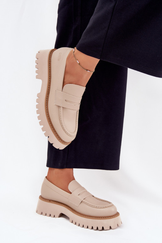 Mocassini da donna su piattaforma e scarpe flat Big Star NN274050 beige