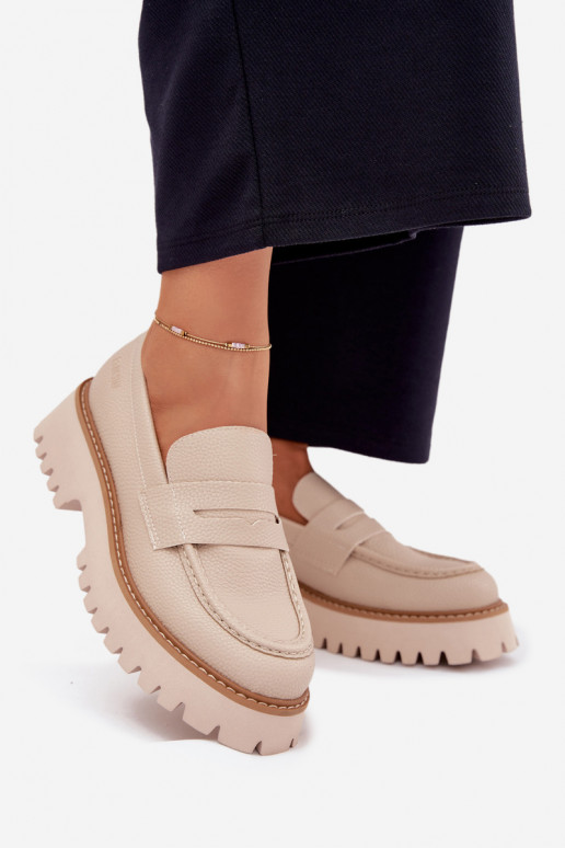 Mocassini da donna su piattaforma e scarpe flat Big Star NN274050 beige