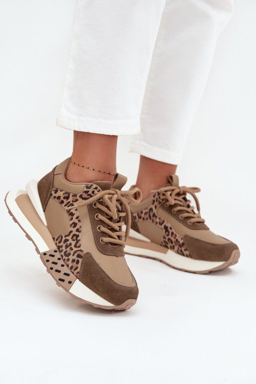 Sneakers marroni con piattaforma e dettagli in pelle sintetica a stampa leopardata Artiker 55C0089