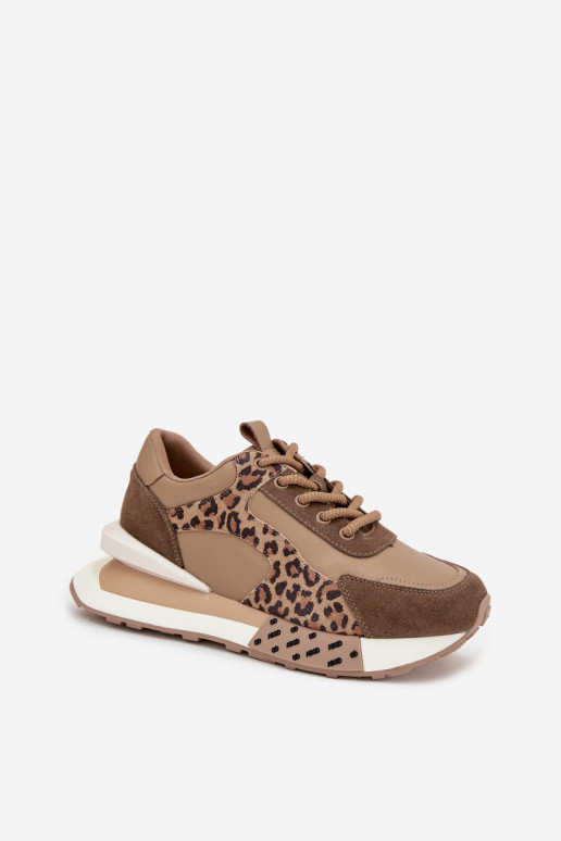 Sneakers marroni con piattaforma e dettagli in pelle sintetica a stampa leopardata Artiker 55C0089