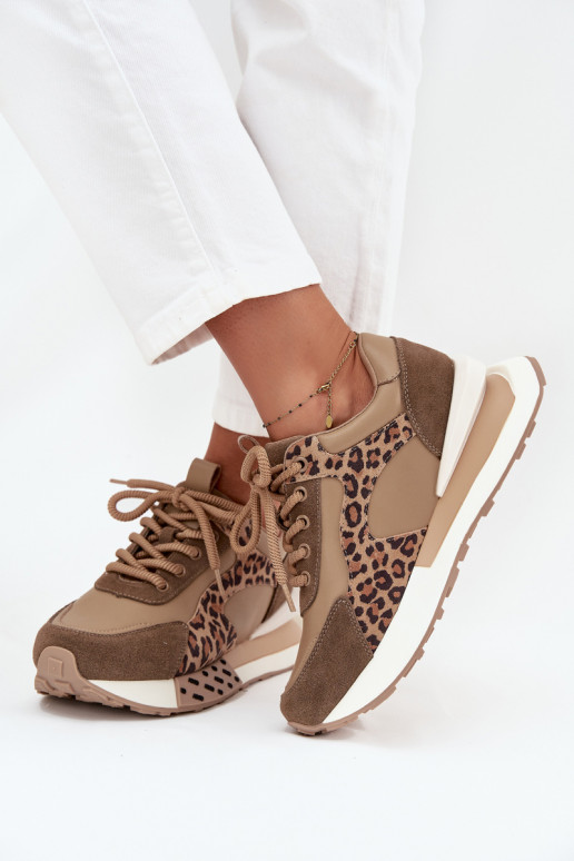 Sneakers marroni con piattaforma e dettagli in pelle sintetica a stampa leopardata Artiker 55C0089