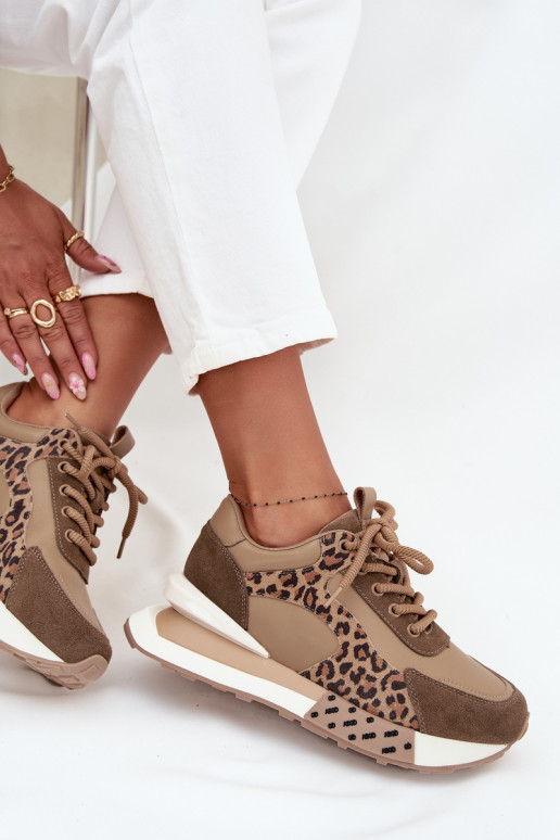 Sneakers marroni con piattaforma e dettagli in pelle sintetica a stampa leopardata Artiker 55C0089