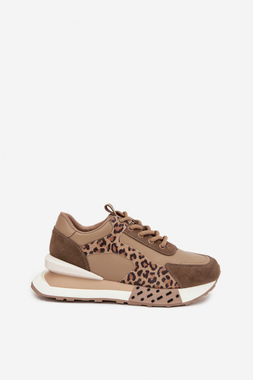 Sneakers marroni con piattaforma e dettagli in pelle sintetica a stampa leopardata Artiker 55C0089