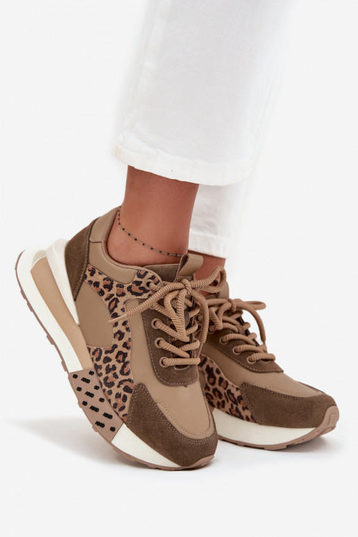 Sneakers marroni con piattaforma e dettagli in pelle sintetica a stampa leopardata Artiker 55C0089