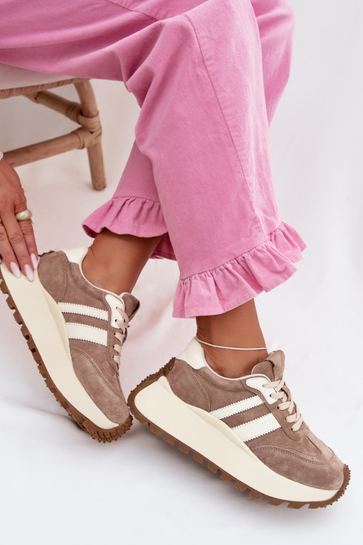 Sneakers color sabbia in suede sintetico con piattaforma D&A GR61-5986