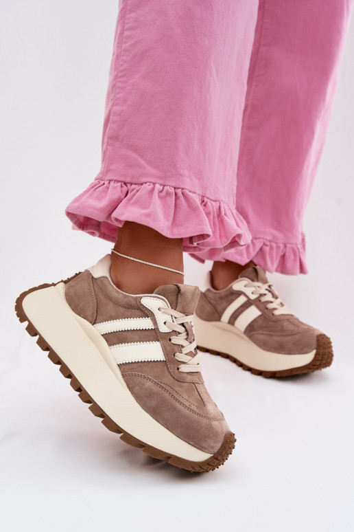 Sneakers color sabbia in suede sintetico con piattaforma D&A GR61-5986