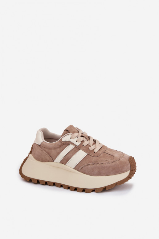 Sneakers color sabbia in suede sintetico con piattaforma D&A GR61-5986