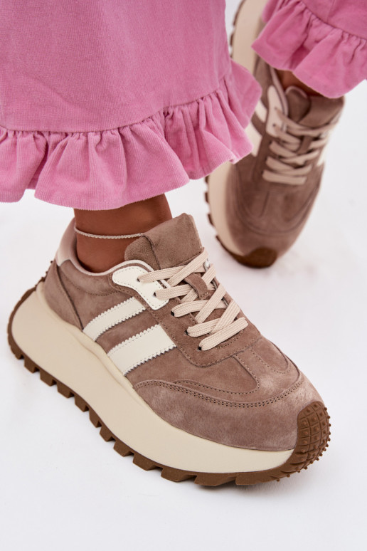 Sneakers color sabbia in suede sintetico con piattaforma D&A GR61-5986