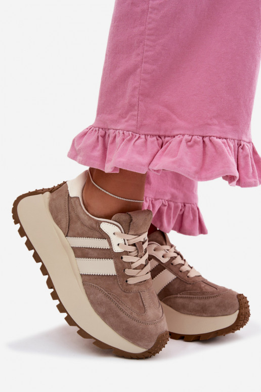 Sneakers color sabbia in suede sintetico con piattaforma D&A GR61-5986