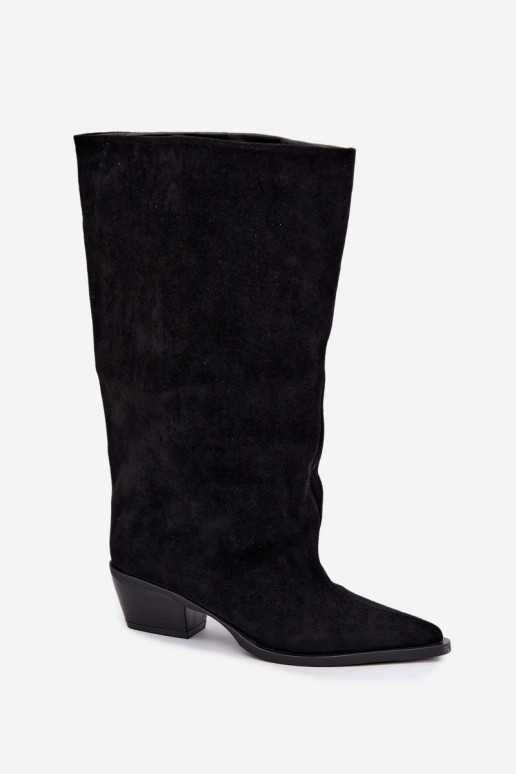 stivali alti slip-on con tacco in suede sintetico nero Casella