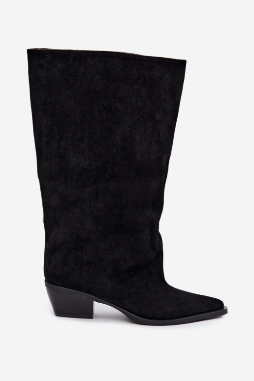stivali alti slip-on con tacco in suede sintetico nero Casella