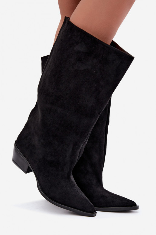 stivali alti slip-on con tacco in suede sintetico nero Casella