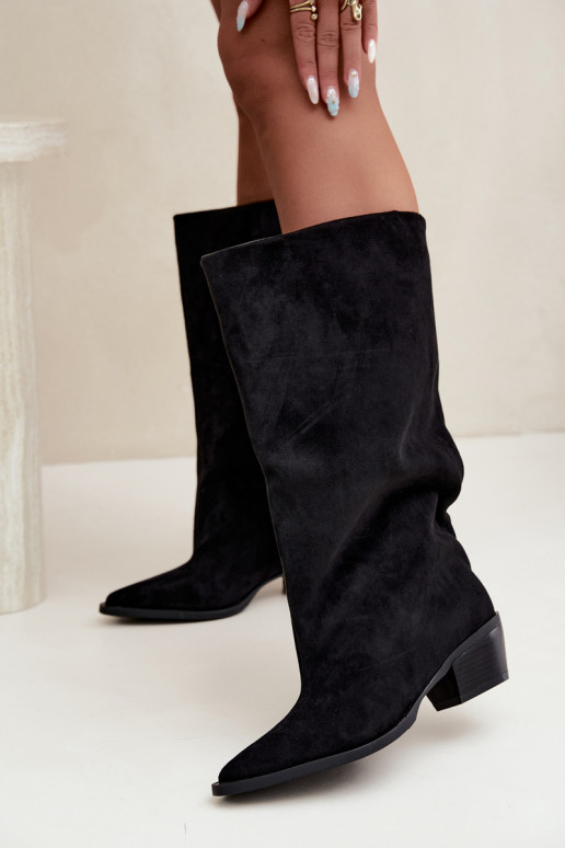 stivali alti slip-on con tacco in suede sintetico nero Casella
