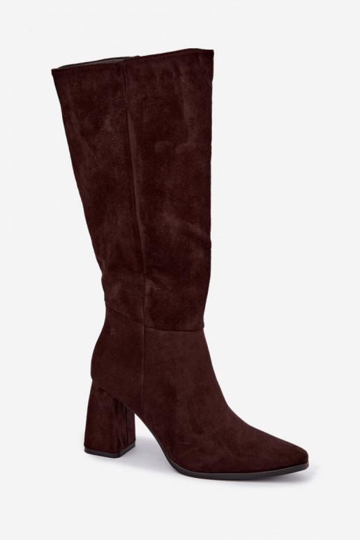 stivali alti da donna con tacco a blocco color caramello Carlin