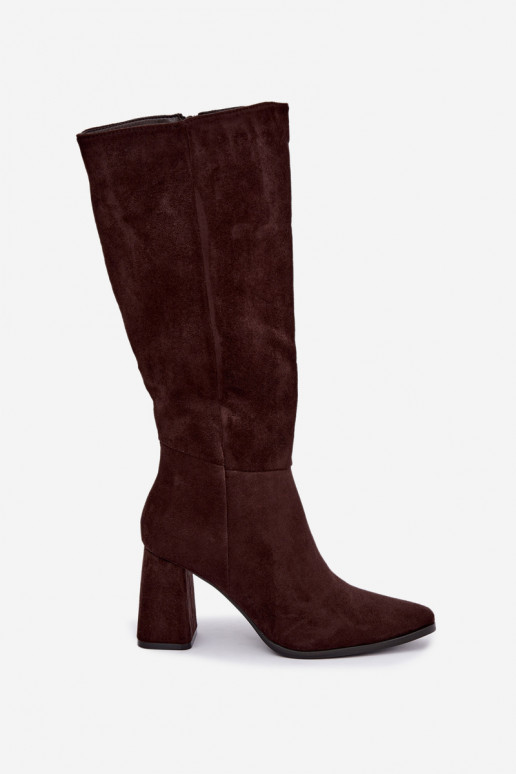 stivali alti da donna con tacco a blocco color caramello Carlin