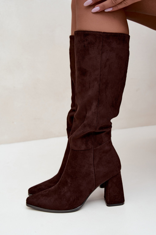 stivali alti da donna con tacco a blocco color caramello Carlin