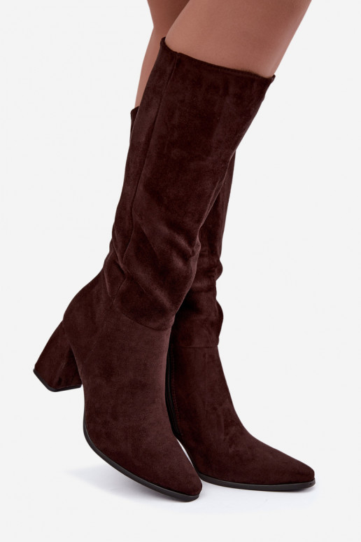 stivali alti da donna con tacco a blocco color caramello Carlin