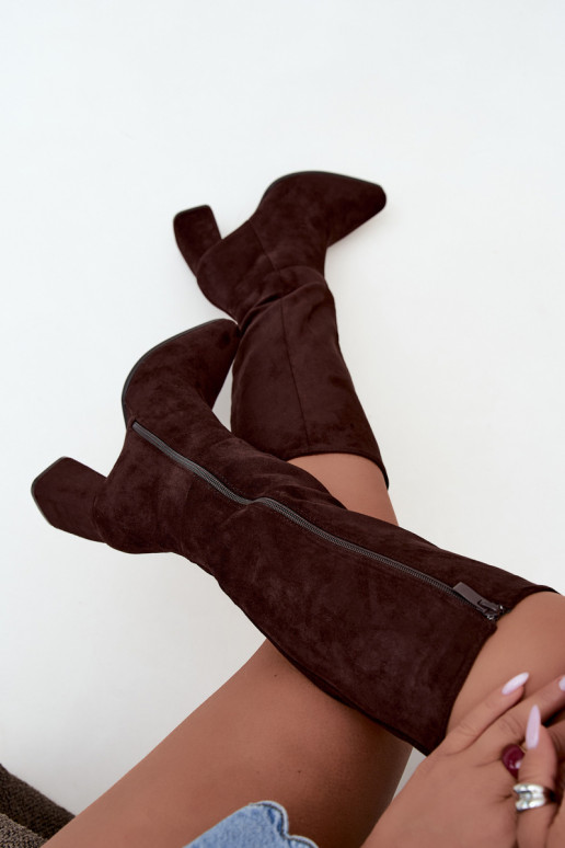stivali alti da donna con tacco a blocco color caramello Carlin