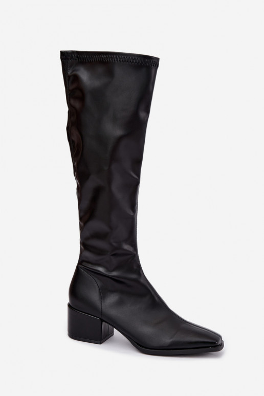 stivali alti da donna con gambale lacciato su tacco basso in suede sintetico color caramello Gisellea