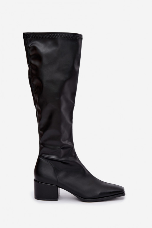 stivali alti da donna con gambale lacciato su tacco basso in suede sintetico color caramello Gisellea