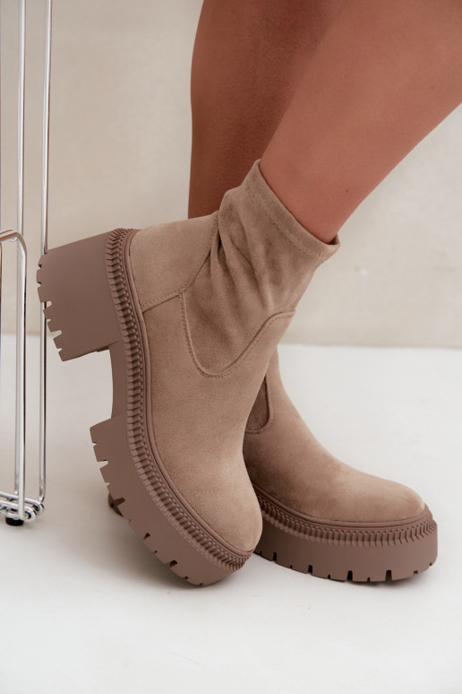 stivaletti da donna con tacco grosso e piattaforma in suede sintetico sabbia Elvianne