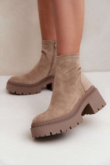 stivaletti da donna con tacco grosso e piattaforma in suede sintetico sabbia Elvianne 2