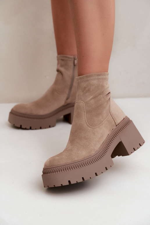 stivaletti da donna con tacco grosso e piattaforma in suede sintetico sabbia Elvianne
