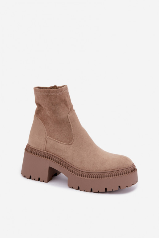 stivaletti da donna con tacco grosso e piattaforma in suede sintetico sabbia Elvianne