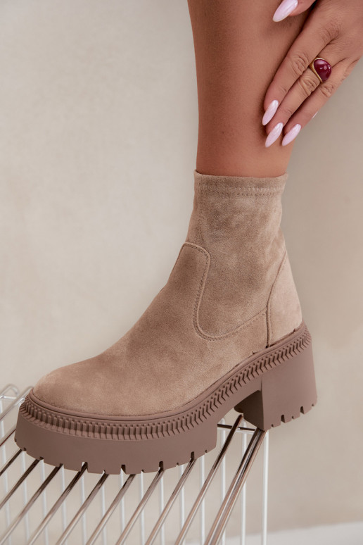 stivaletti da donna con tacco grosso e piattaforma in suede sintetico sabbia Elvianne