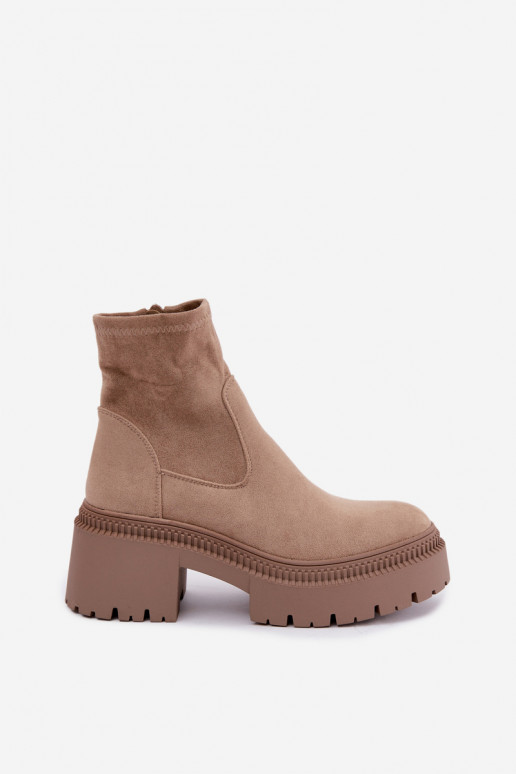 stivaletti da donna con tacco grosso e piattaforma in suede sintetico sabbia Elvianne