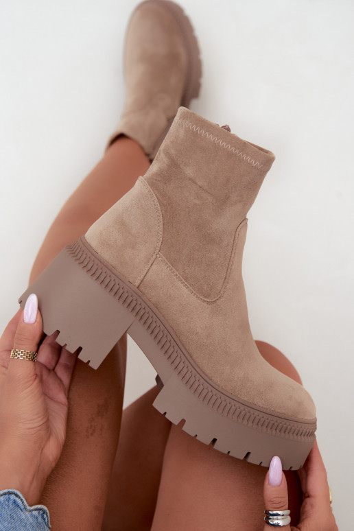 stivaletti da donna con tacco grosso e piattaforma in suede sintetico sabbia Elvianne