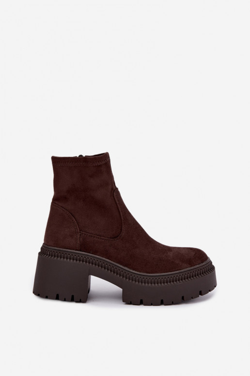 stivaletti da donna con tacco grosso e piattaforma in suede sintetico color caramello Elvianne