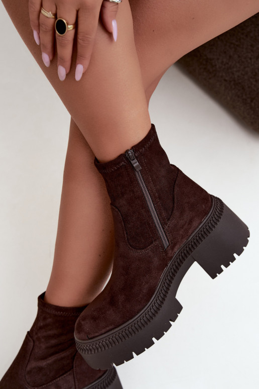 stivaletti da donna con tacco grosso e piattaforma in suede sintetico color caramello Elvianne