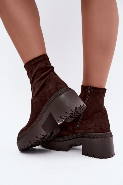 stivaletti da donna con tacco grosso e piattaforma in suede sintetico color caramello Elvianne
