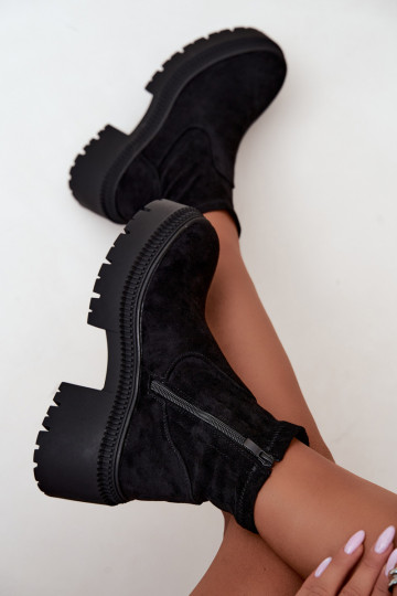 stivaletti da donna con tacco grosso e piattaforma in suede sintetico nero Elvianne