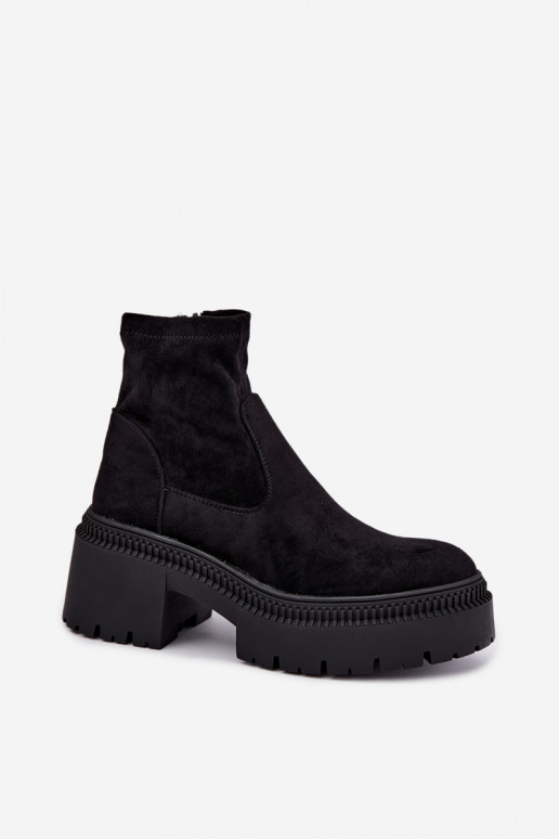 stivaletti da donna con tacco grosso e piattaforma in suede sintetico nero Elvianne