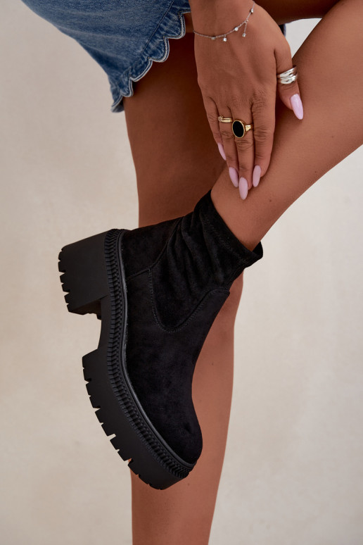stivaletti da donna con tacco grosso e piattaforma in suede sintetico nero Elvianne
