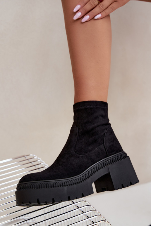 stivaletti da donna con tacco grosso e piattaforma in suede sintetico nero Elvianne